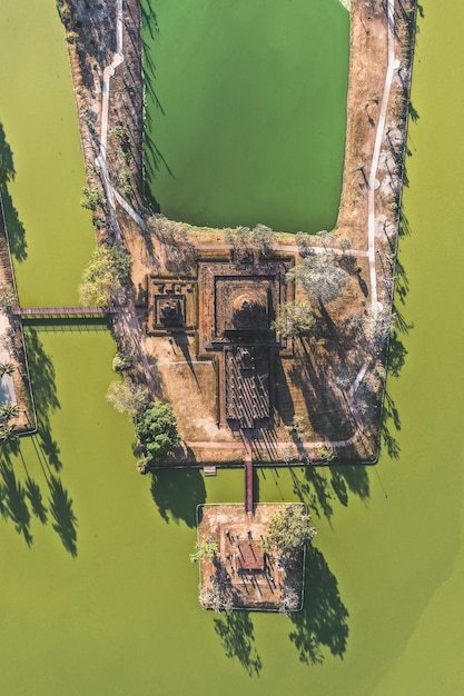 Aerial view of Wat Sra Sri or Wat Sa Si in Sukhothai historical park in Thailand