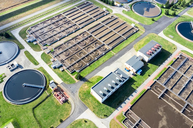 Aerial view of the water treatment plant Purification of urban industrial waters