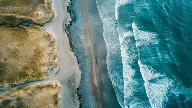 Photo aerial view of waves crashing on a beach