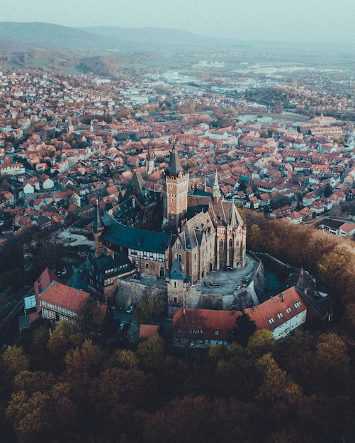 Aerial view of Wernigerode town in Germany