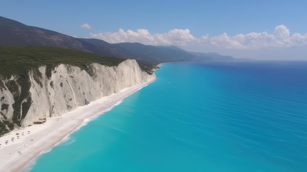 Aerial view of the white beach of the white cliffs of the white sea, greece