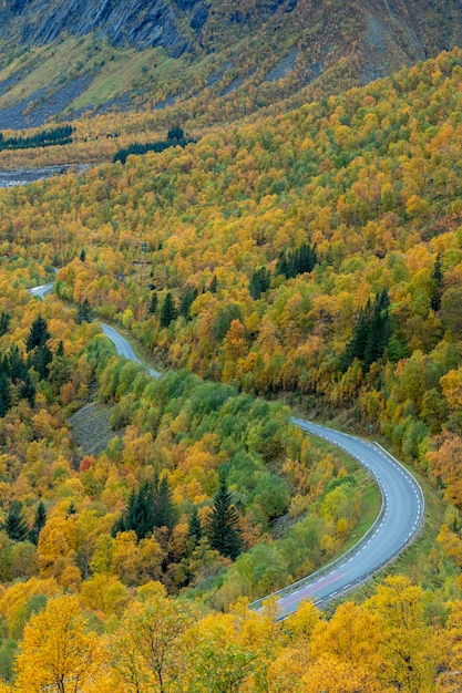 Aerial View Of Winding Road Through Mountain stock photo