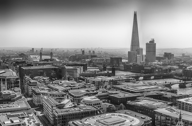 Aerial view with the city skyline of London England UK