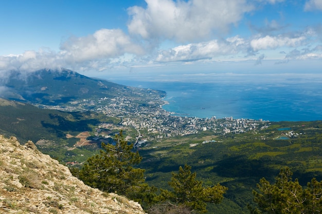 Aerial view of yalta city from aipetri mountain in crimea