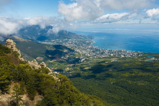 Aerial view of yalta city from aipetri mountain in crimea