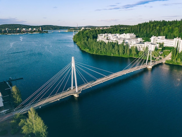 Aerial view of Ylisto bridge over lake river to Campus area in Jyvaskyla Finland