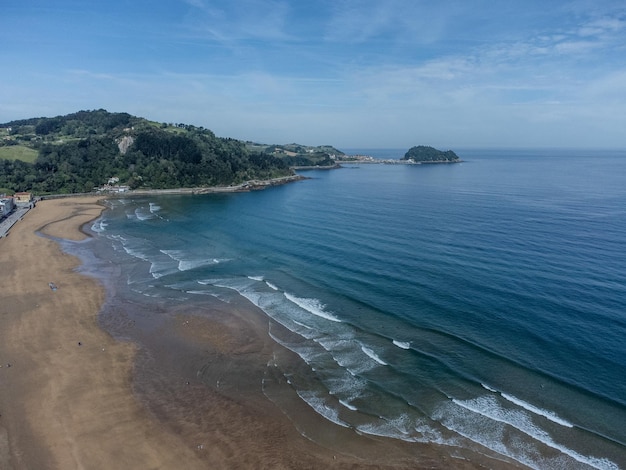 Aerial view of Zarautz Beach in Donosti Guipuzkoa Drone view