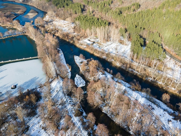 Photo aerial winter view of pancharevo lake bulgaria