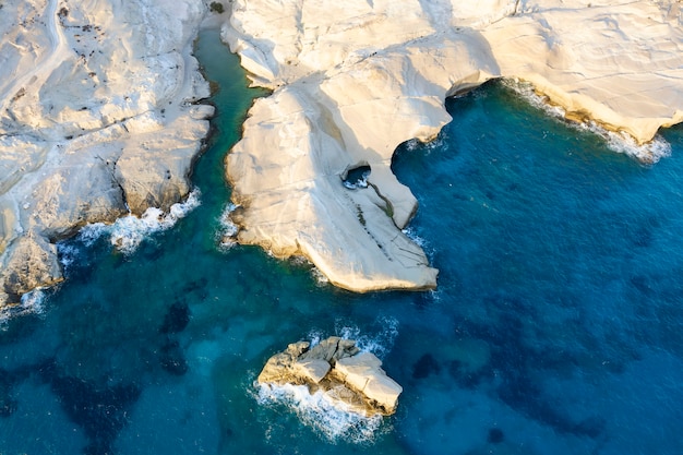 Aerian view of Sarakiniko beach, MIlos, Greece