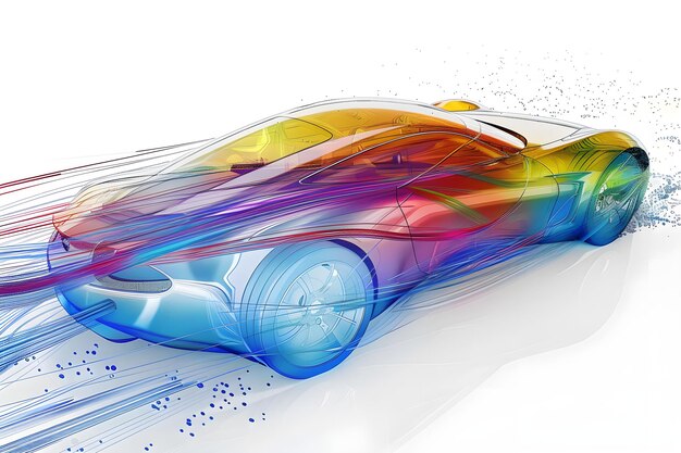 Photo aerodynamic car design visualization fluid flow and pressure distribution analysis using fea