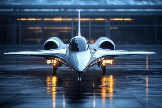 Photo aerodynamic supersonic jet with retractable wings