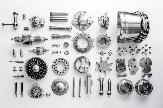 Aerospace parts isolated against a white backdrop