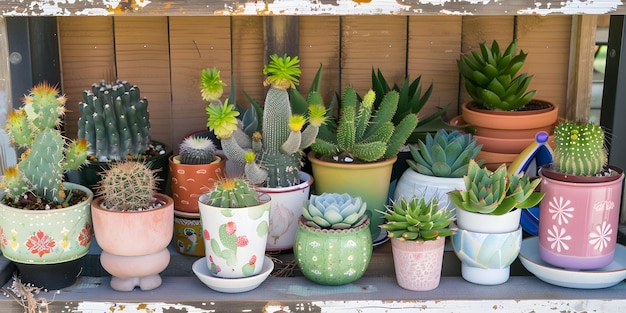 Aesthetic arrangement of cacti and succulents in pots highlighting their unique forms and vibrant