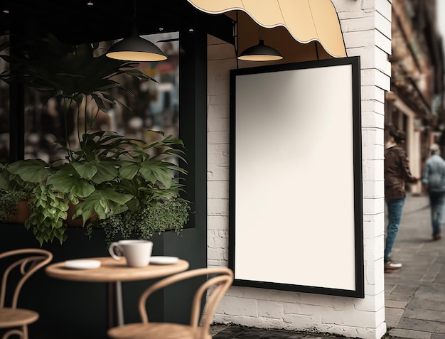 Aesthetic Cafe Exterior Design with Blank Poster Created with Generative AI