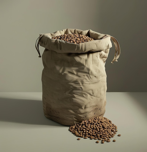 Aesthetic coffee beans in a wooden container or bag