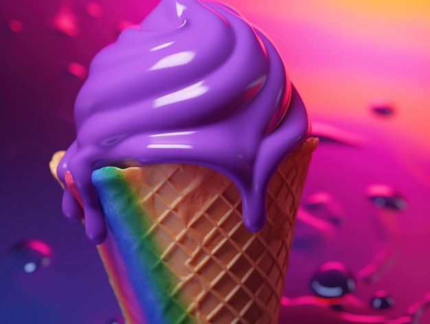 aesthetic colorful dripping ice cream cone Generative AI