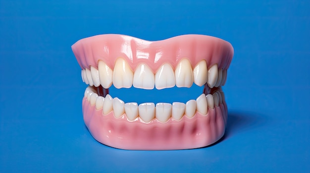 Aesthetic Dentistry of denture Front view of complete denture isolate on a white background Generative Ai