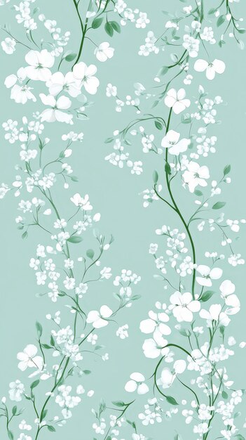 Photo aesthetic modern pattern with small boho flowers white and pastel green invitation generative ai