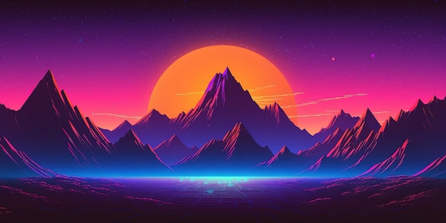 Aesthetic mountain synthwave retrowave wallpaper with a cool and vibrant neon design