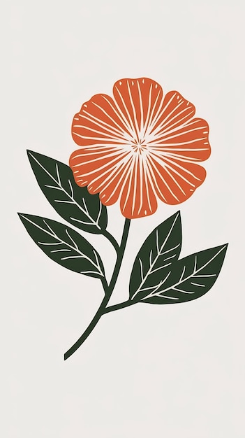 Photo aesthetic orange flower with leaves retro colors minimalistic composition