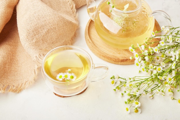 Aesthetic organic herbal chamomile tea Summer table setting natural healthy drink