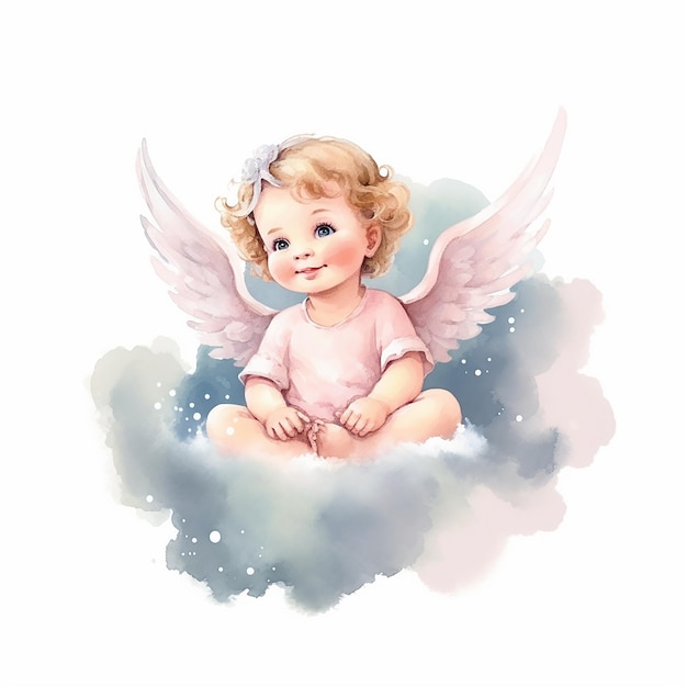 Aesthetic Watercolor Baby Cupid Illustration