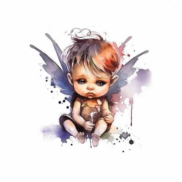 Photo aesthetic watercolor baby cupid illustration