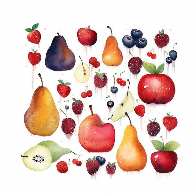 Aesthetic Watercolor Fruits Pattern Illustration