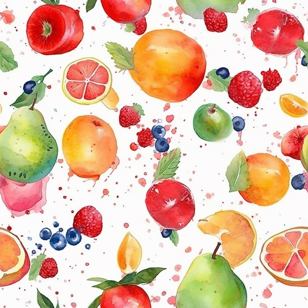 Aesthetic Watercolor Fruits Pattern Illustration