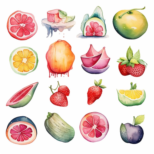 Aesthetic Watercolor Fruits Pattern Illustration