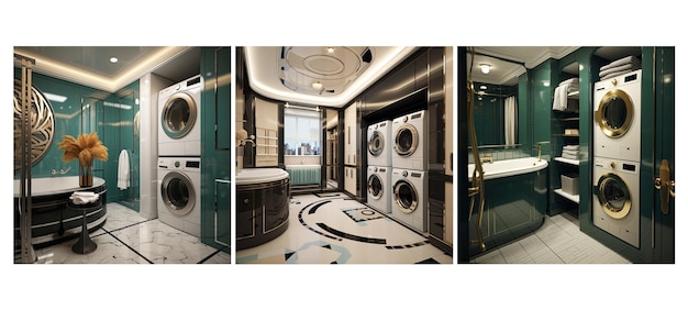 Aesthetics art deco laundry room interior design ai generated