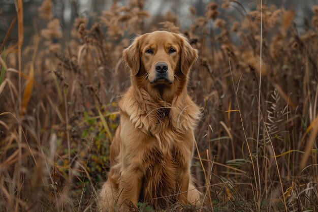 Photo affectionate golden retriever dog with shiny fur playful and loyal companion