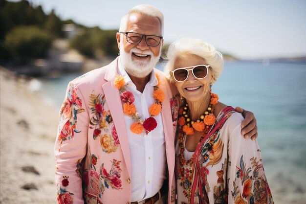 Affectionate senior couple embracing by the serene ocean enjoying quality time together