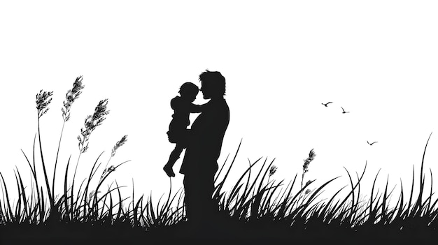 Affectionate Silhouette of Child Embracing Parent on Minimalist Background