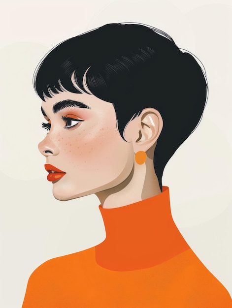 Affirmation Card Illustration of a Woman with Pixie Hairstyle Generative AI