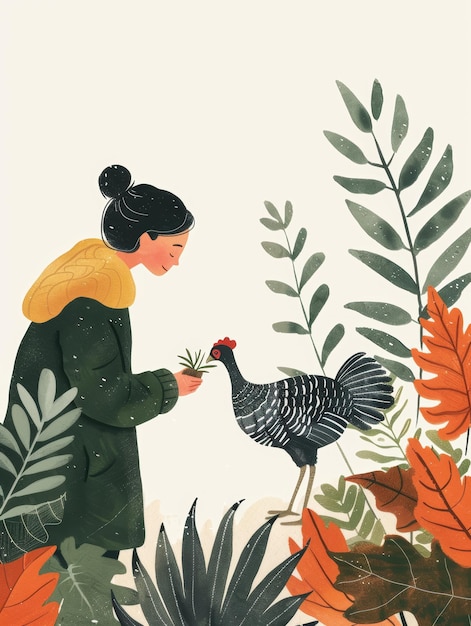 Affirmation Card Serene Gardening Moments with Feathered Friend Generative AI