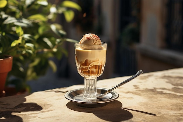 Photo affogato in a sunlit courtyard affogato food image photography