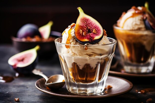 Photo affogato with caramelized figs affogato food image photography