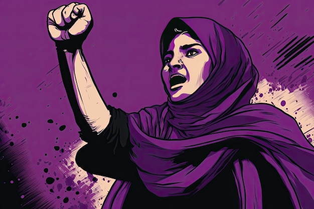 Afghan woman fighting for her rights Women against the oppression and inequality of the Taliban regime on women Color illustration Generative AI