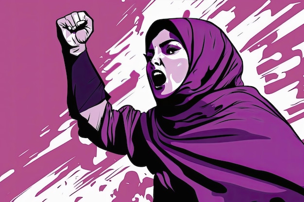 Afghan woman fighting for her rights Women against the oppression and inequality of the Taliban regime on women Color illustration Generative AI