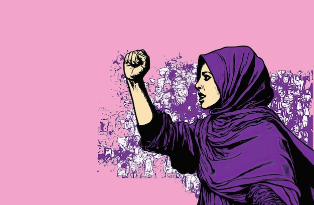 Afghan woman fighting for her rights Women against the oppression and inequality of the Taliban regime on women Color illustration Generative AI