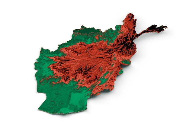 Afghanistan map with the flag Colors Red and yellow Shaded relief map 3d illustration