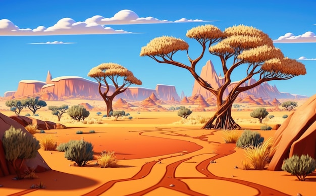 An Africa desert cartoon background illustrations for kids cartoon style ai generated