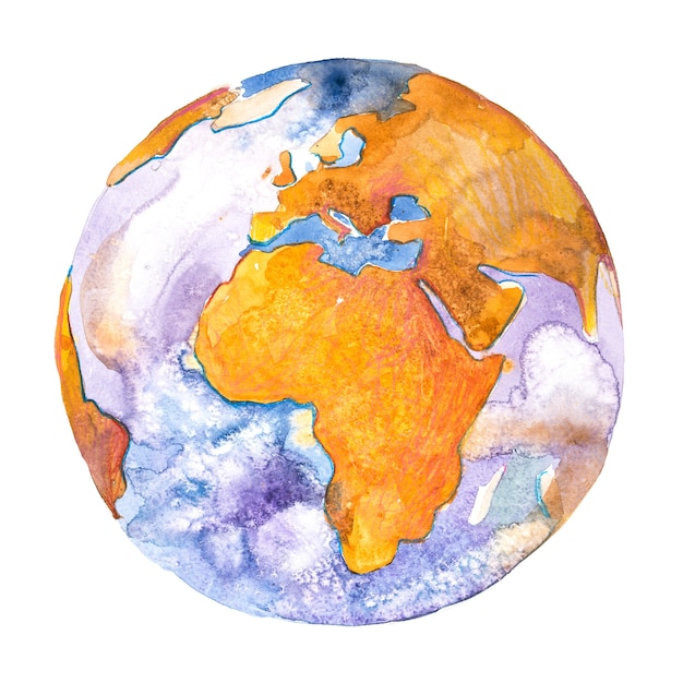 Africa on the globe. Earth planet. Watercolor.