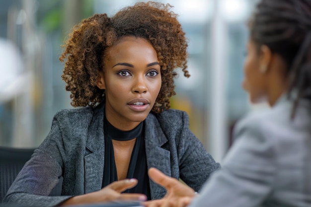 African American boss negotiates contracts HR manager interviews job candidates