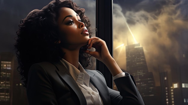 African American Businesswoman Planning Her Future Career While Looking Through the Window