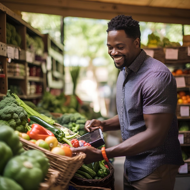 African American Consumer Male Buying Fresh Vegetable