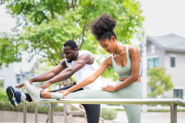 African american couple doing exercise