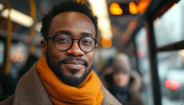 African American Entrepreneur Embarks on Morning Bus Ride Office for Work Study and City Exploration