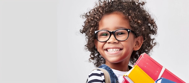 African American girl holding textbooks ideal for transparent educational backdrops